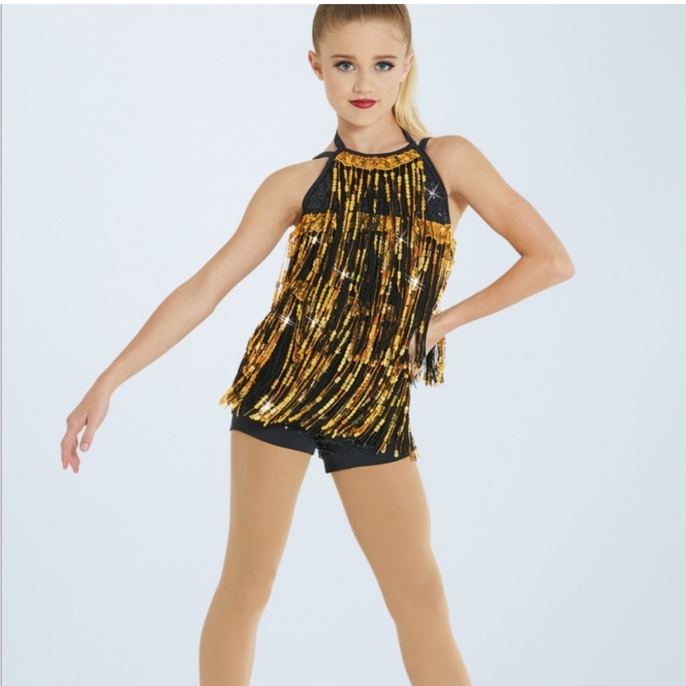Black with gold sequin tassel dance Outfit